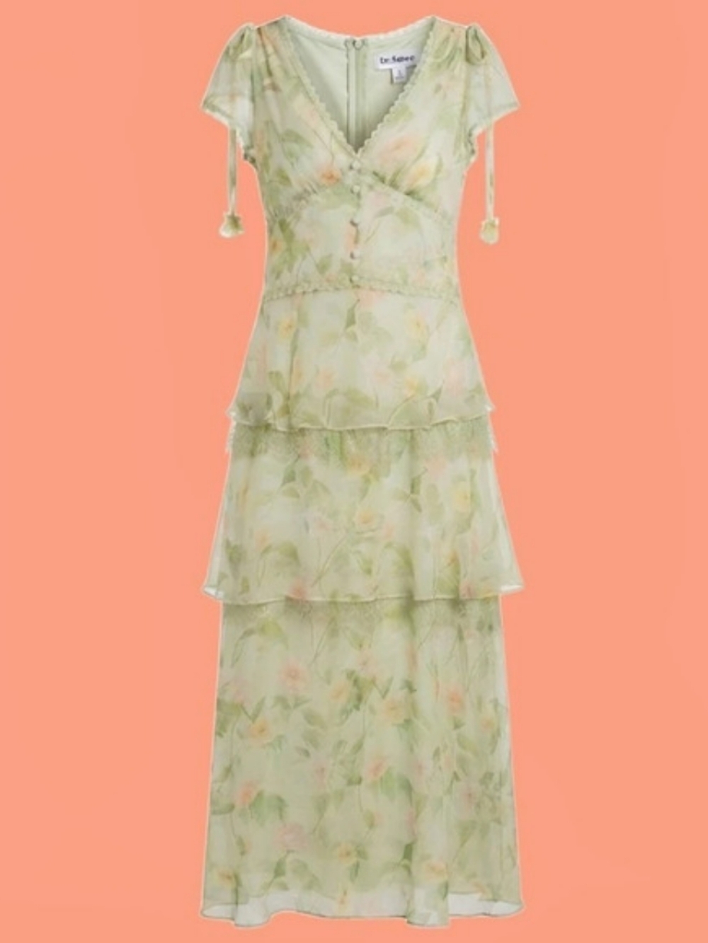 En Saison Floral Tiered Maxi Dress in Green & Pink Size Small NWT